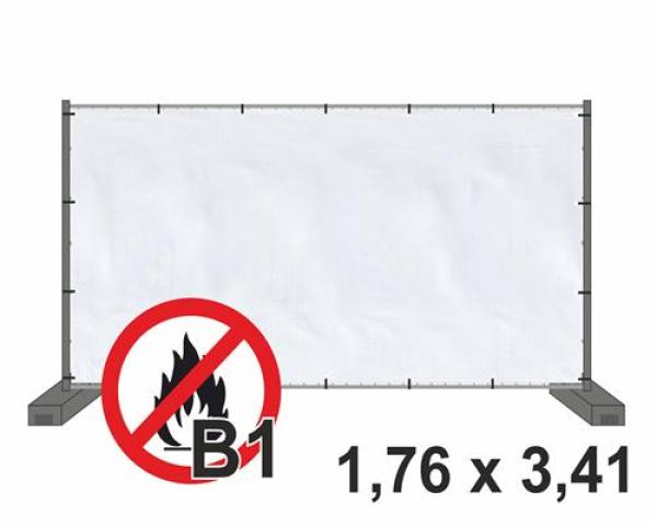 3,41 x 1,76 m, Bauzaunplane / Sichtschutzplane, Farbe: WEISS - DIN 4102-B1